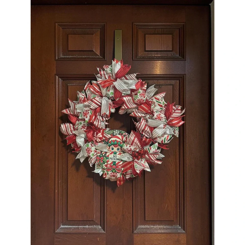 No Peaking Elf Ribbon Diamond Shaped Wreath